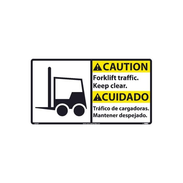 Bilingual Vinyl Sign - Caution Forklift Traffic Keep Clear